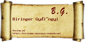 Biringer Gyöngyi névjegykártya