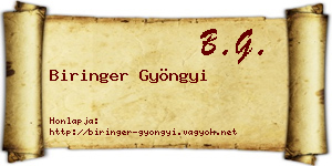 Biringer Gyöngyi névjegykártya